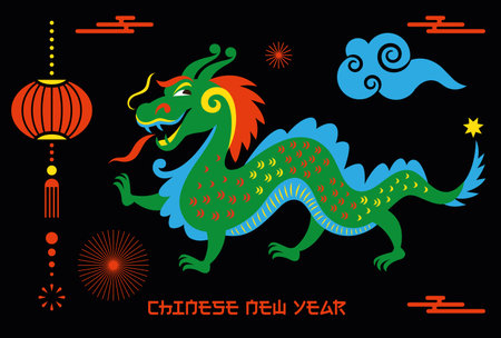 Chinese Happy New Year 2024. Year of the Dragon. Greetings card, banner .のイラスト素材