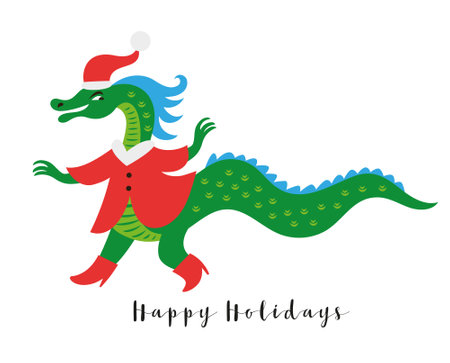 Cute Dragon in Santa suit.   New Year of the green Dragon on the eastern calendarのイラスト素材
