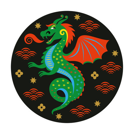 Dragon. Chinese zodiac sign. Vector illustration on black background. Year of the Dragon on the eastern calendarのイラスト素材