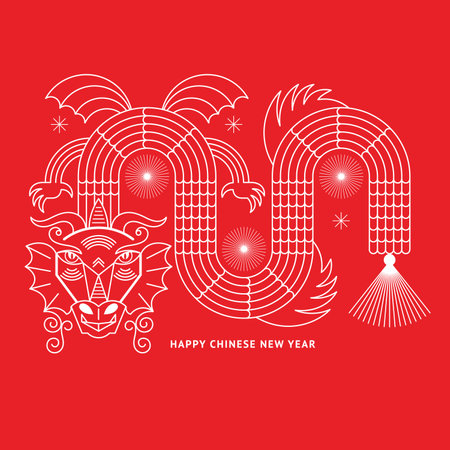Chinese Happy New Year 2024. Year of the Dragon. Symbol of New Year. Dragon in geometric flat modern style, line artのイラスト素材