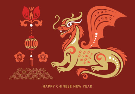 Chinese Happy New Year 2024. Year of the Dragon. Symbol of New Year.のイラスト素材