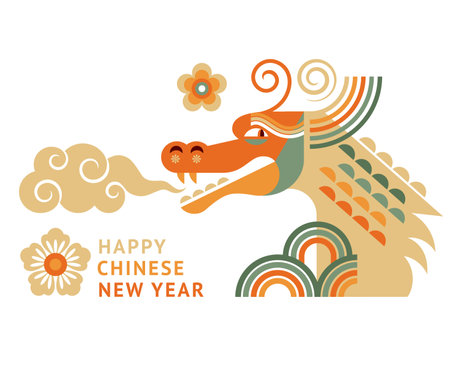 Chinese Happy New Year 2024. Year of the Dragon. Symbol of New Year. Dragon in geometric flat modern styleのイラスト素材