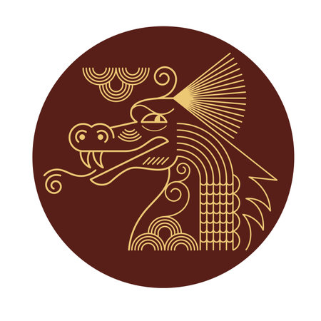 Chinese Happy New Year 2024. Year of the Dragon. Symbol of New Year. Green dragon in geometric flat modern styleのイラスト素材