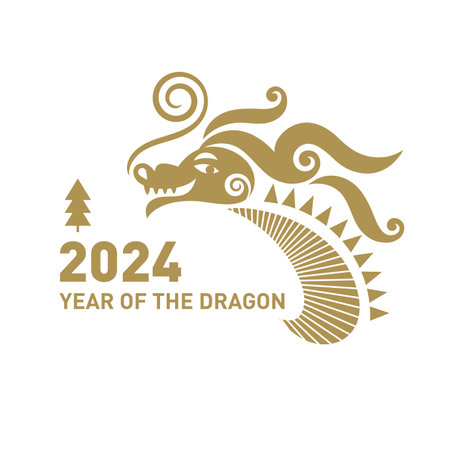 Chinese Happy New Year 2024. Year of the Dragon. Symbol of New Year.	
Logo design, emblem, label, isolated on  whiteのイラスト素材