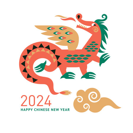 Chinese new year 2024. Year of the dragon. Vector illustration.のイラスト素材