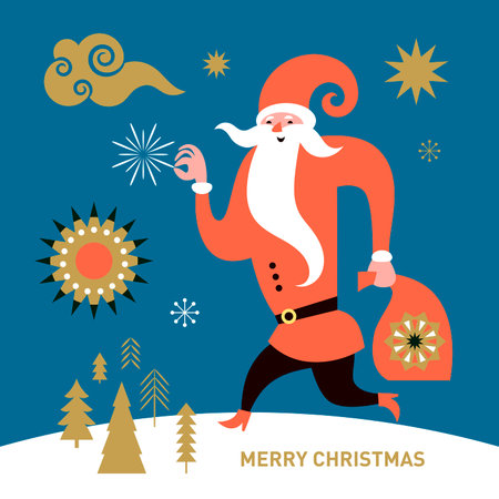 Merry Christmas and Happy New Year greeting card with Santa Claus. Vector illustrationのイラスト素材