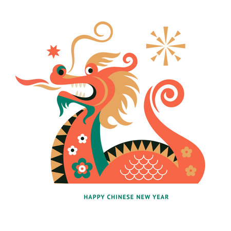 Chinese New Year of the Dragon. Vector illustration, flat style.のイラスト素材
