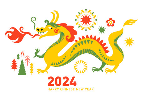 Happy Chinese new year 2024. Year of the dragon. Vector illustration.のイラスト素材