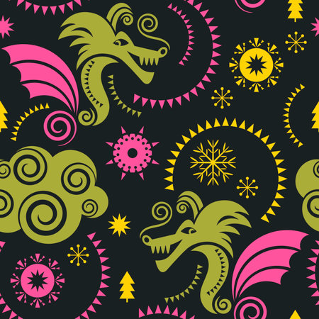 Seamless pattern with dragon. Vector illustration for your design.のイラスト素材