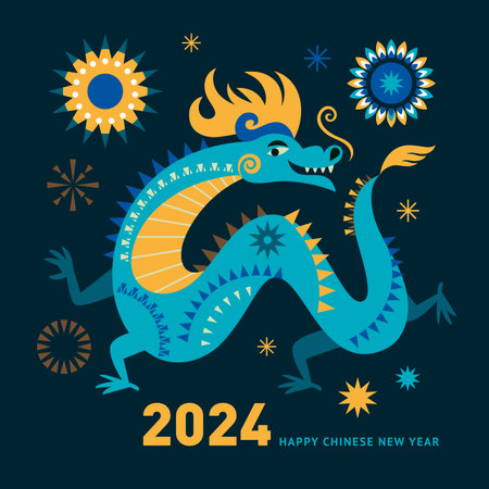 Year of the Dragon .Cute vector dragon on a dark backgroundVector illustration.のイラスト素材