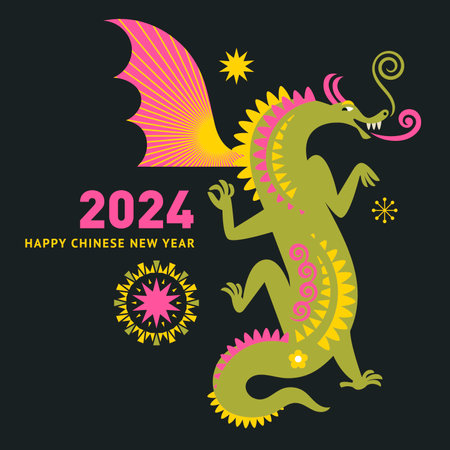 Happy Chinese New Year Greeting Card with Dragon. Vector illustrationのイラスト素材