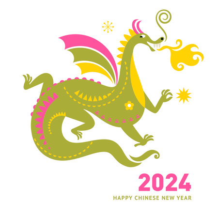 Chinese New Year 2024. Year of the Dragon according to the Eastern Chinese calendar. Cute red dragonのイラスト素材