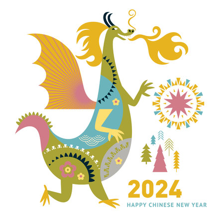 Chinese New Year 2024. Year of the Dragon according to the Eastern Chinese calendar.のイラスト素材