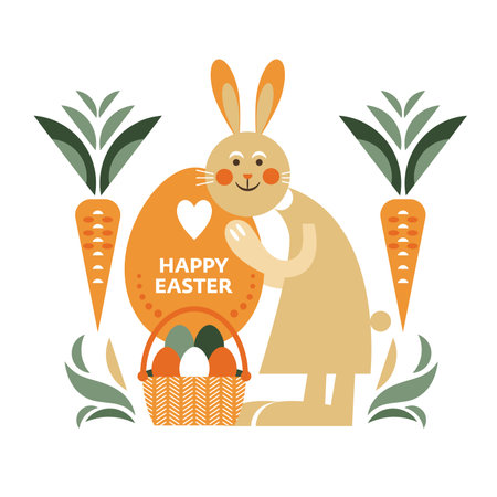 Cute Easter bunny and easter egg. Happy Easter card design, Easter egg cardのイラスト素材