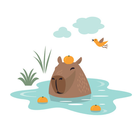Cute capybara chilling in the waterのイラスト素材