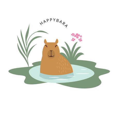 Cute capybara chilling in the waterのイラスト素材