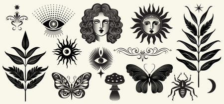 Vector Set of magic esoteric symbols in vintage style.のイラスト素材