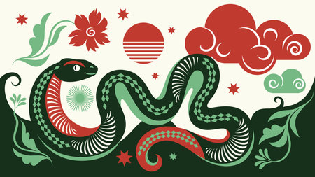 Chinese Happy New Year 2025. Year of the Snake. Symbol of New Year. Horizontal color banner, card