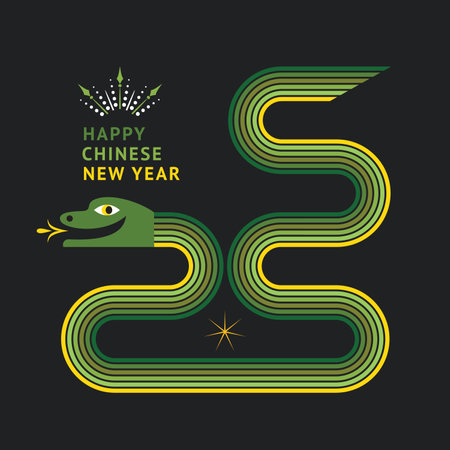 Chinese Happy New Year 2025. Year of the Snake. Symbol of Chinese New Year. Modern minimalist bannerのイラスト素材