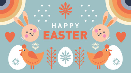 Happy Easter greeting card. Cute vector illustration in flat style.のイラスト素材