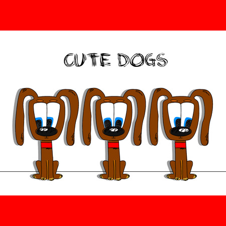 three brown cute dogs at white backgroundのイラスト素材