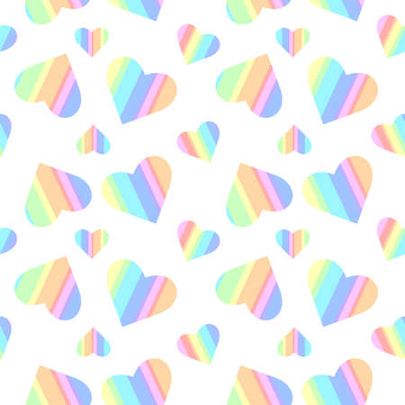 Rainbow seamless colored pattern of hearts. Rainbow gradient from stripes in pastel colors. Cute romantic sweet background that can be used as wrapping paper, fabric print, baby pattern.のイラスト素材