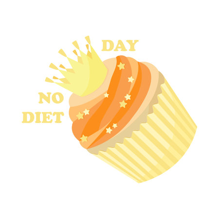 Postcard with a delicious yellow cupcake for an international no diet day. Day when there is a...
