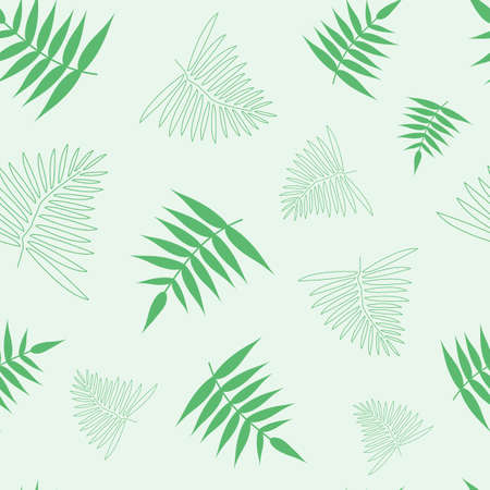 Spring seamless pattern with green leaves. Light green background, texture with tropical leaves. Vector design can be used for fabric, for wrapping paper, green print, light simple spring texture.のイラスト素材