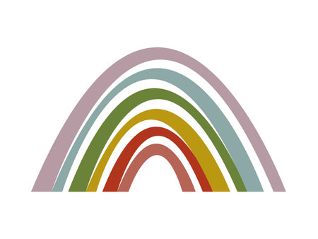 Separate element - multicolored boho rainbow for children's cards, posters for the nursery, for baby fabric. Vector hand drawn colored minimalist rainbow, used six colors, isolated on white backgroundのイラスト素材
