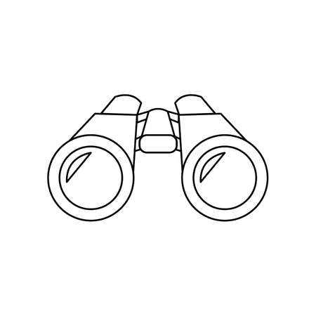 Linear black white binocular icon. Can be used as a sticker, symbol or sign. Simple stock vector illustration isolated on white background. Outline binoculars for hiking, traveling and watching.のイラスト素材