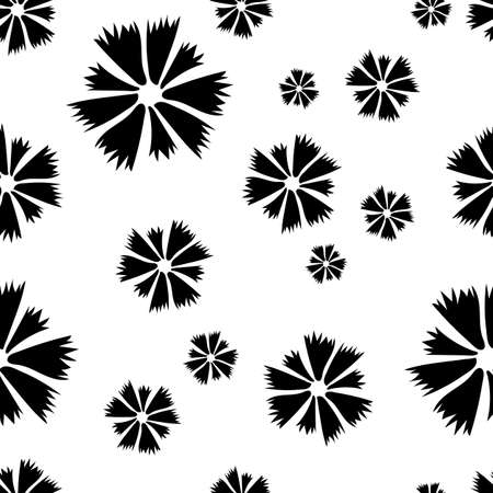 Cornflower seamless pattern of black flowers, abstract texture, vector floral print. Seamless simple black white pattern - for paper, for fabric, for textile, flower background, minimalist wallpaperのイラスト素材