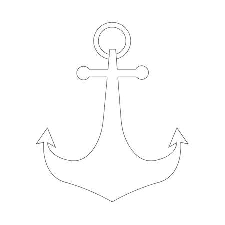 Simple anchor icon. Nautical anchor mark, holding the vessel in place. Outline, line art, black and white icon, stock vector illustration isolated on white background. Can be used as a sign or symbol.のイラスト素材