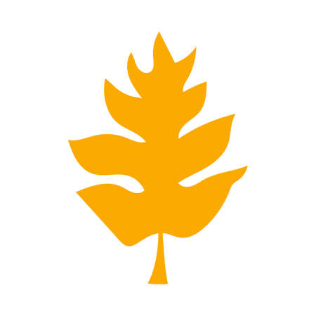 Orange autumn leaf, herbal element. Can be used as sign, symbol, icon. Fall orange leaf silhouette. Autumn botanical vector flat plant element. Stock vector illustration isolated on white background.のイラスト素材