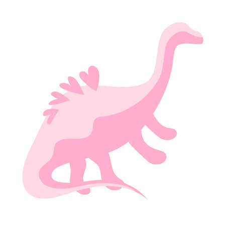 Cute pink dinosaur, baby element for girls. Children's element for design - pink dino with heart on back. Stock vector illustration isolated on white background. Pink dino element - decorate nursery.のイラスト素材