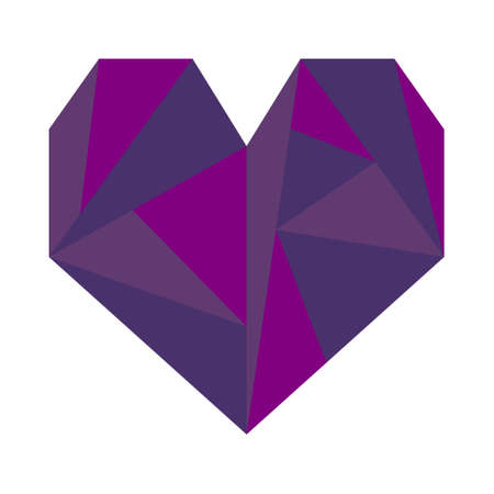 Purple polygonal heart vector illustration isolated on white background. Love icon, logo, sign or symbol - heart shape. Romantic decorative element.のイラスト素材