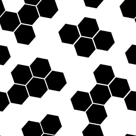 Simple abstract seamless pattern - black honeycomb, cells on a white background. Minimal print with black hexagons. Soccer ball texture, football game - simple print for paper, fabric or textile.のイラスト素材