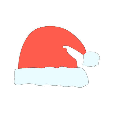 Christmas Santa's hat illustration. New Year decorative vector element, colorful holiday hat icon isolated on white background. New Year holidays, Christmas Eve - winter celebration and decoration.のイラスト素材