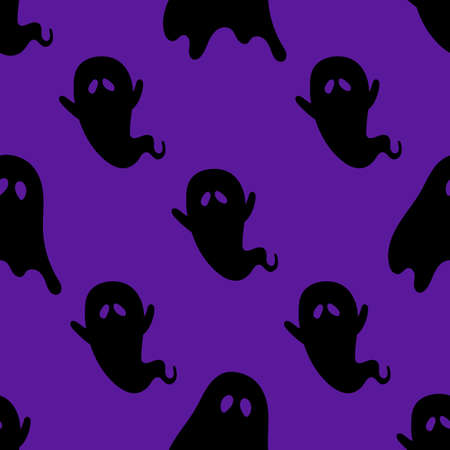 Halloween seamless pattern with scary funny ghosts. Festive scary pattern, colorful Halloween print. Autumn wallpaper or party background with ghosts - for fabric, for textiles, for wrapping paperのイラスト素材
