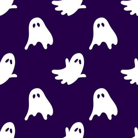 Halloween seamless pattern with scary funny ghosts. Festive scary pattern, colorful Halloween print. Autumn wallpaper or party background with ghosts - for fabric, for textiles, for wrapping paperのイラスト素材