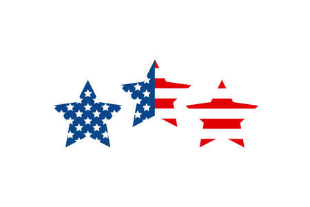 Independence Day United States three stars. USA flag illustration, sign or symbol, traditional patriotic US icons for American national holiday. Memorial Day USA, 4th of July.のイラスト素材
