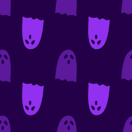 Halloween seamless pattern with funny scary ghosts. Autumn wallpaper or party background with ghosts - for fabric, for textiles, for wrapping paper. Festive scary pattern, colorful Halloween printのイラスト素材