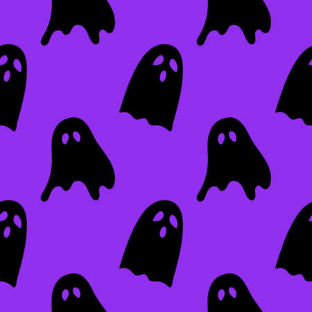 Halloween seamless pattern with funny scary ghosts. Autumn wallpaper or party background with ghosts - for fabric, for textiles, for wrapping paper. Festive scary pattern, colorful Halloween printのイラスト素材