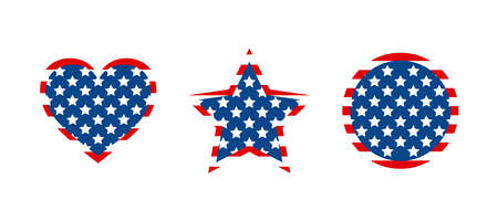 Independence Day United States star heart circle shapes. USA flag illustration, sign or symbol, badges - traditional US icon for American national holiday. Memorial Day USA, 4th of July.のイラスト素材