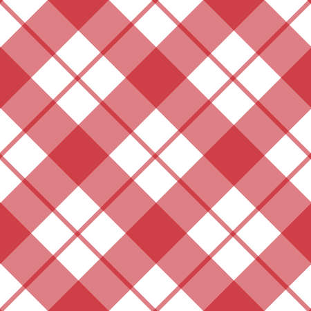 Red white seamless gingham pattern. Checkered fabric, plaid, tablecloth, napkin, textile. Square texture, simple chess seamless ornament. Tartan print, checked pattern, classic red rhombus design.のイラスト素材