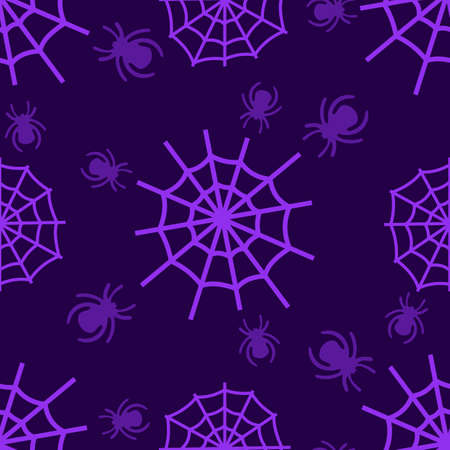 Halloween seamless pattern with spiders and cobwebs. Scary pattern, colorful Halloween print. Autumn wallpaper or party background with spider webs - for fabric, for textiles, for wrapping paper.のイラスト素材