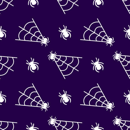 Autumn wallpaper or party background with spider webs - for fabric, for textiles, for wrapping paper. Halloween seamless pattern with spiders and cobwebs. Scary pattern, colorful Halloween print.のイラスト素材