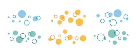 Round simple colored abstract elements. Decorative elements in form of circles with fill and stroke, colored vector flat bubbles for collage, design or decor, for business presentations.のイラスト素材