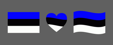Estonian flag signs set. Estonian heart shape decorative element. Estonia Independence Restoration Day. National symbols of Estonia.のイラスト素材