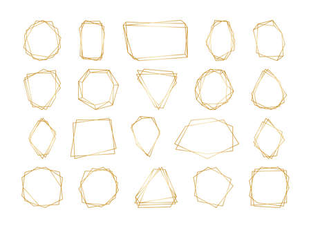 Line design elements with golden gradient for wedding invitation card, different celebration and holidays, poster and banner. Set gold polygonal geometric frames. Luxury decorative lines borders.のイラスト素材