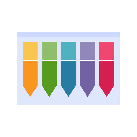 Adhesive colored stickers illustration. School supply flat design. Office element - stationery and school supply. Back to school. Colored stickers for notes, sticky bookmarks icon. Adhesive tapes.のイラスト素材